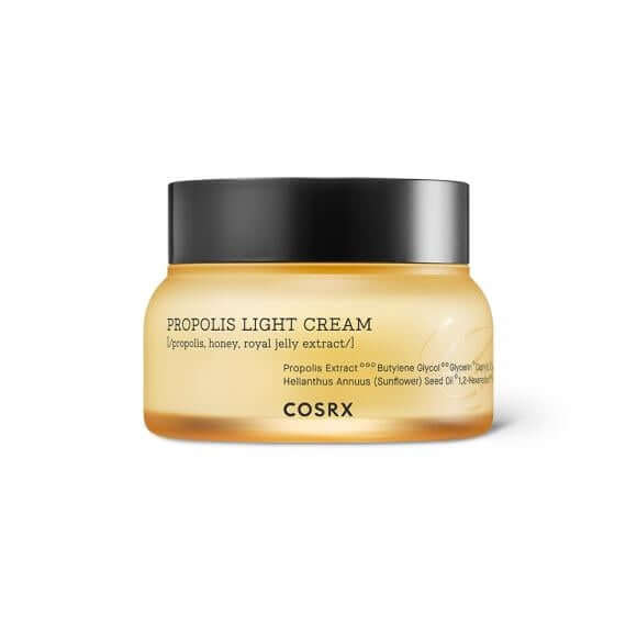 Crème visage hydratante Propolis COSRX in a clear jar with a black lid, designed for moisturizing skincare.
