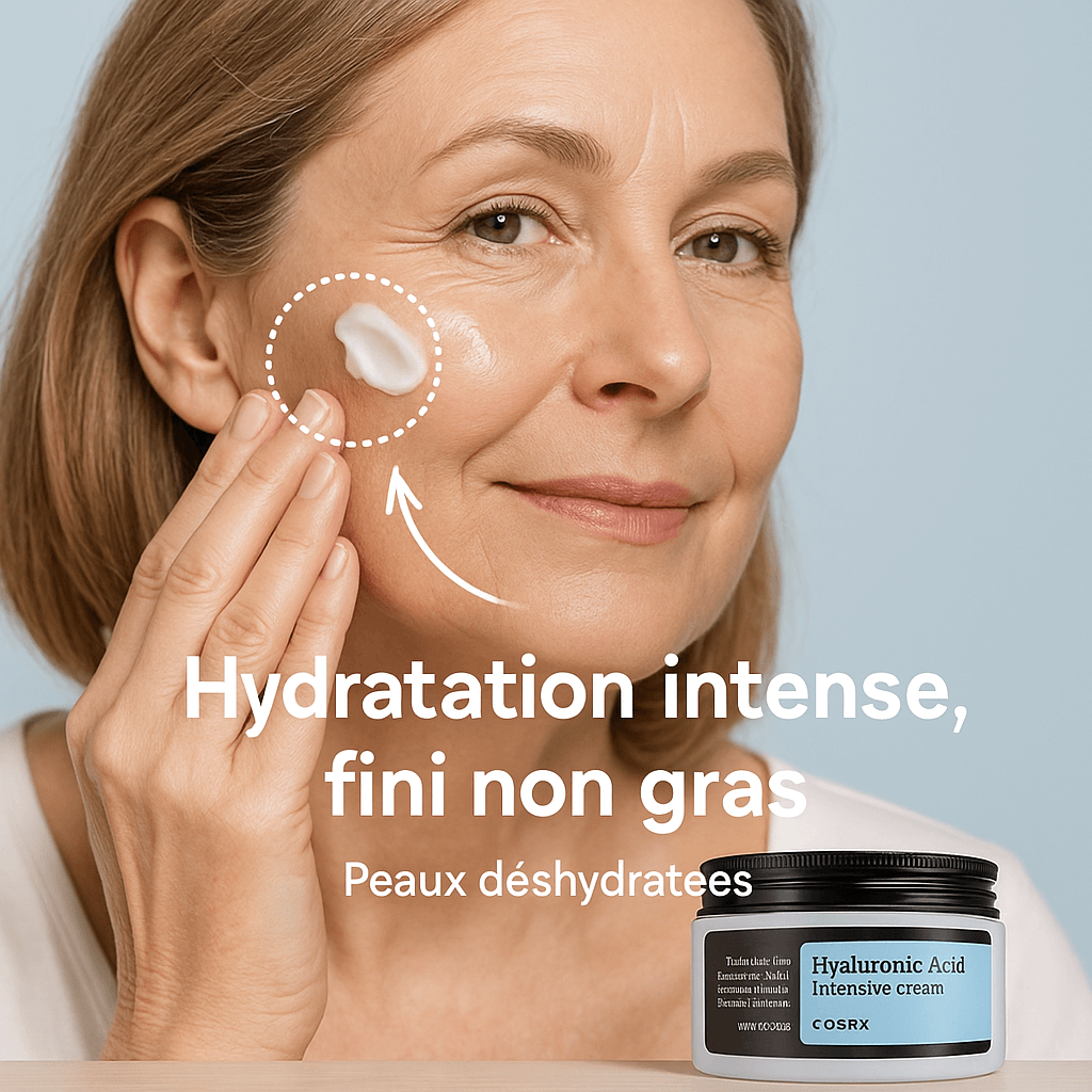 Crème Acide Hyaluronique au thé vert COSRX 50 ML en application