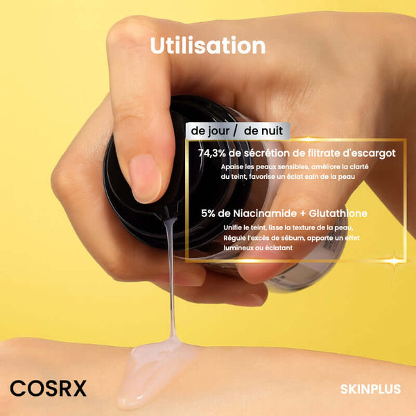 COSRX Serum visage hydratant application with snail mucin for hydration and skin radiance